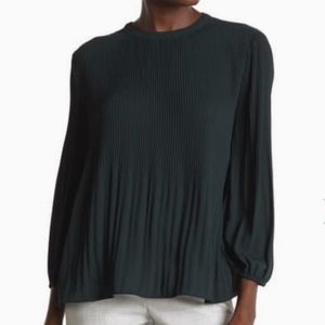 Adrianna Papell forest green pleated blouse